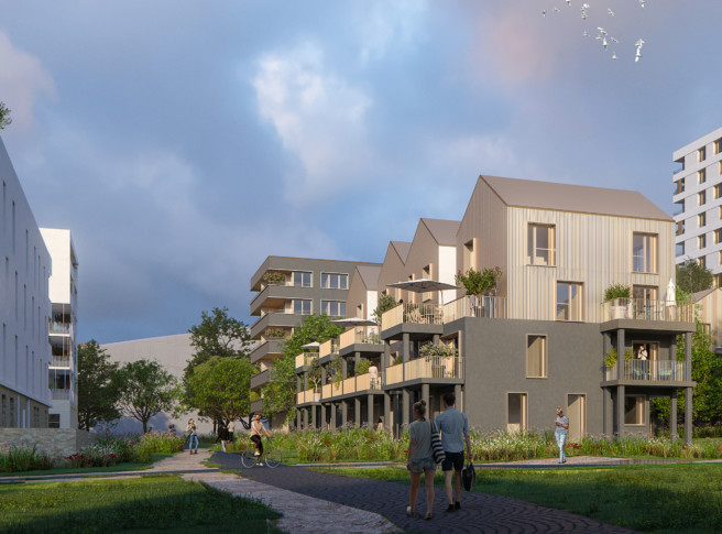 Concours  200 logements en équipe sur macrolot : Jim Clemes Associates (Mandataire) / K-hut / Atelier vagabond  / Atelier NDF paysage
MOA : COdev | Nouvel Habitat 