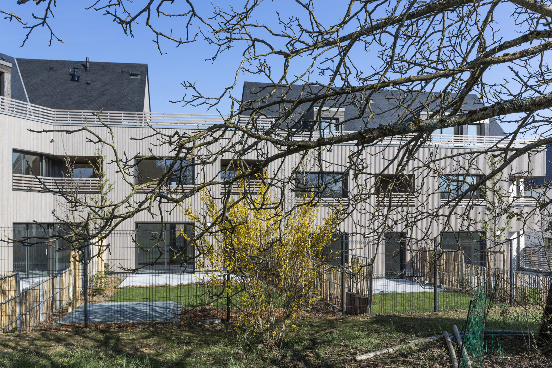 le bâtiment collectif depuis le jardin voisin