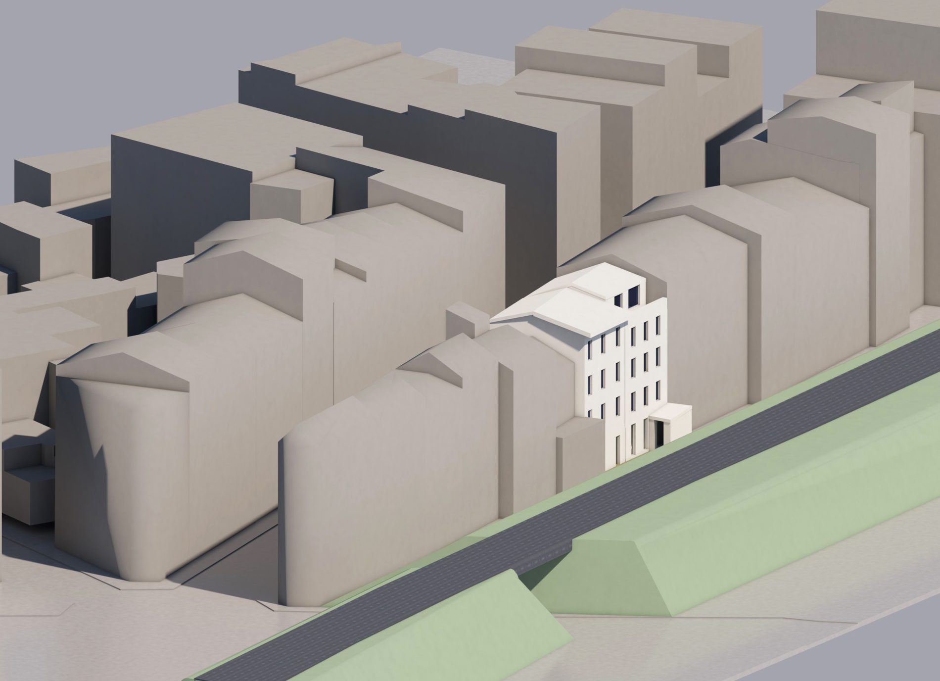 axonométrie nord-ouest depuis la voie SNCF